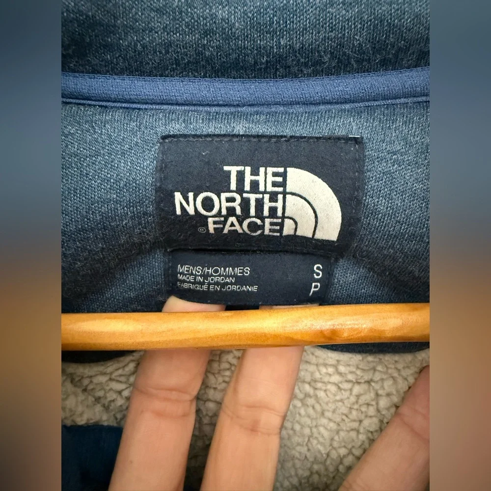 Men’s Blue North Face Pullover Sherpa Jacket With Quarter Snap Buttons Size S - Picture 3 of 6